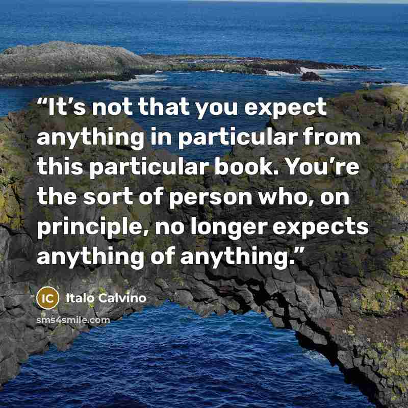 “It’s not that you expect anything in particular from this particular book. You’re the sort of person who, on principle, no longer expects anything of anything.” quote by Italo Calvino