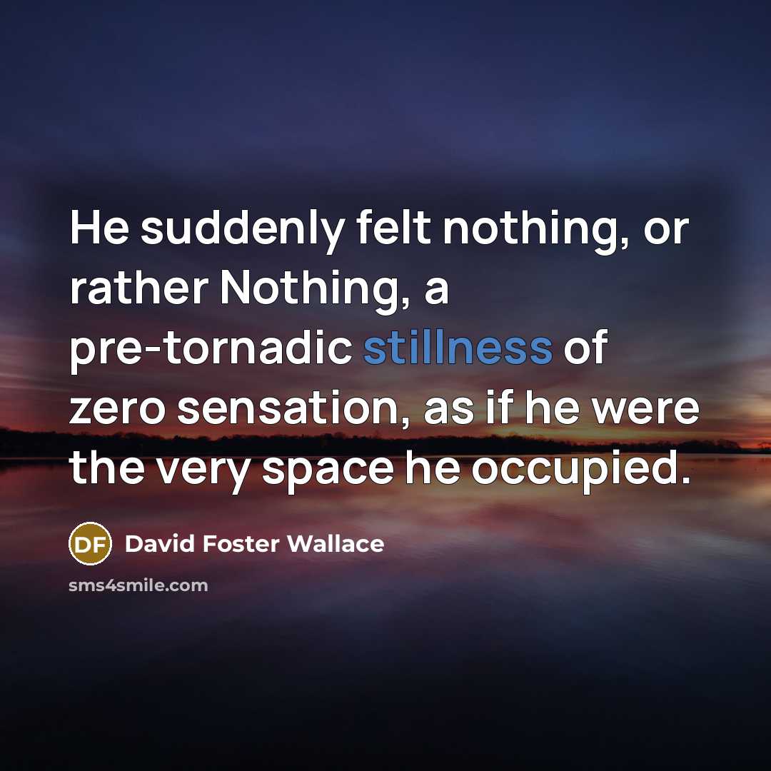 “He suddenly felt nothing, or rather Nothing, a pre-tornadic stillness…” quote by David Foster Wallace