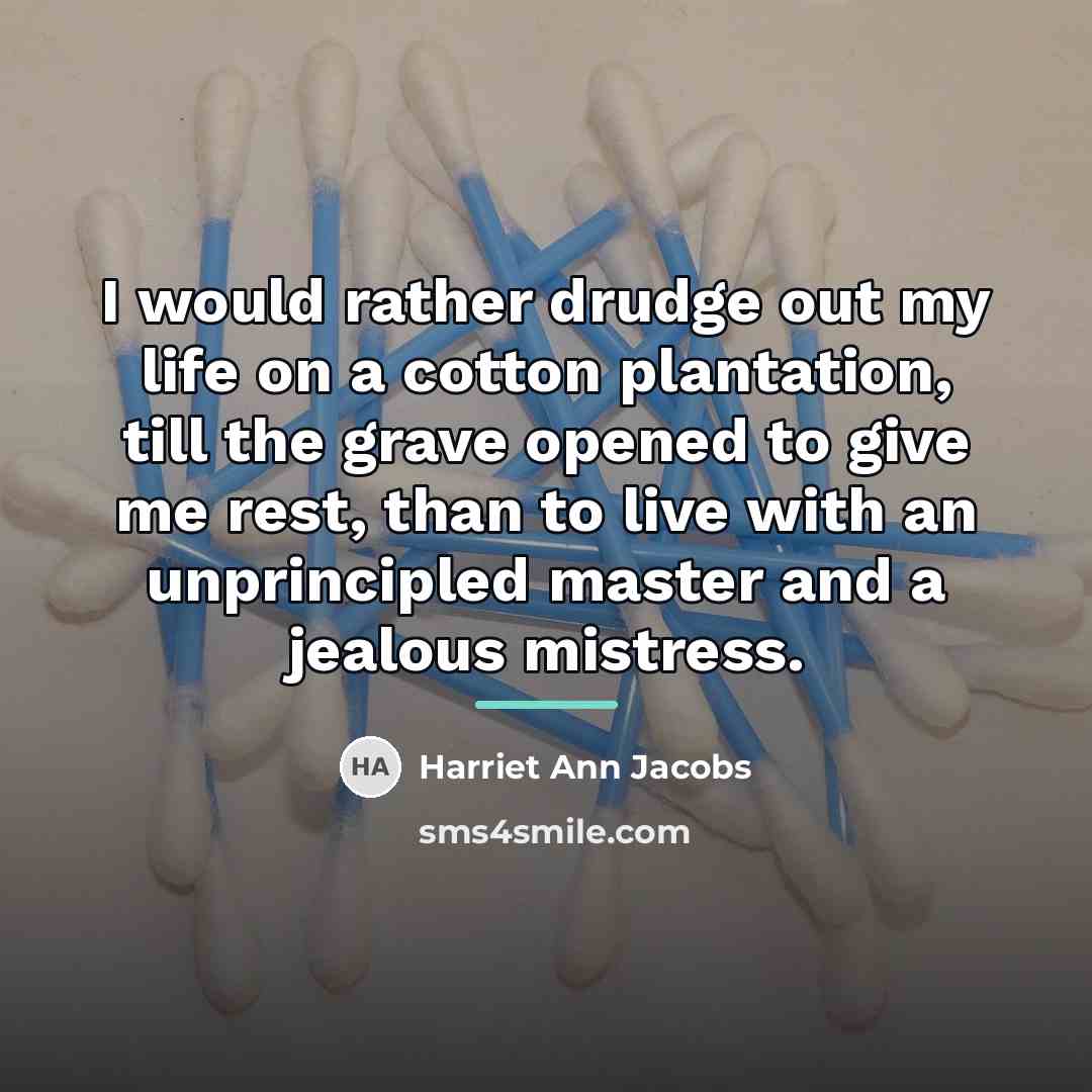 “I would rather drudge out my life on a cotton…” quote by Harriet Ann Jacobs