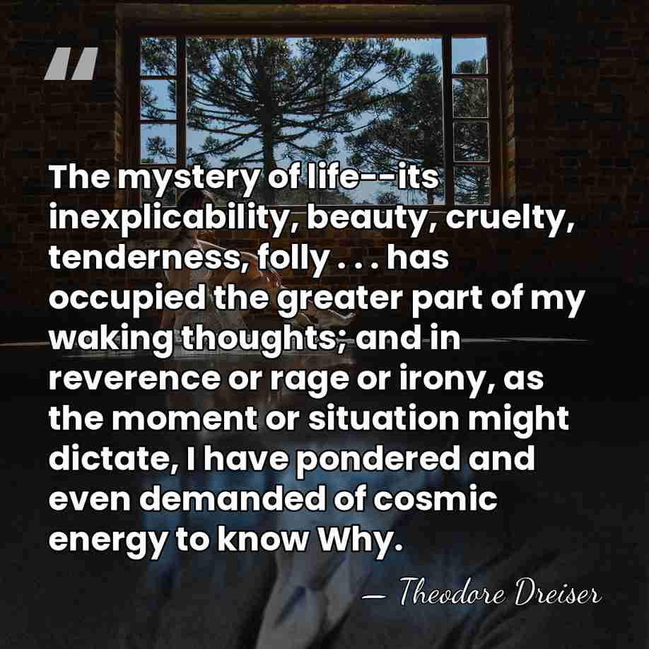 The mystery of life--its inexplicability, beauty, cruelty, tenderness, folly . . .&hellip; - Theodore Dreiser