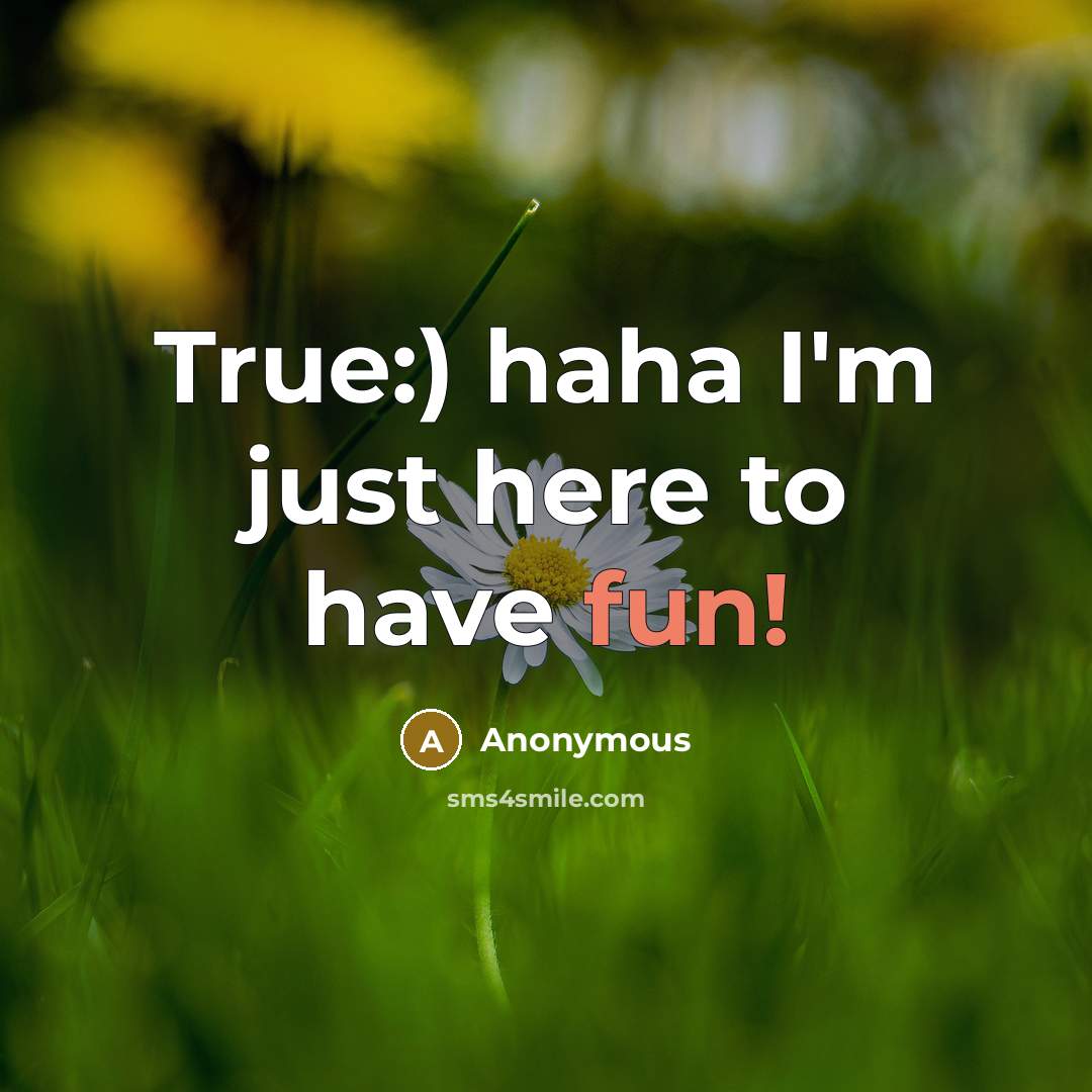 “True:) haha I'm just here to have fun!…” quote by Anonymous