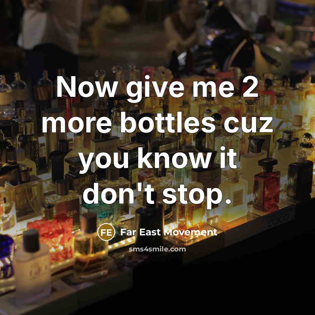 “Now give me 2 more bottles cuz you know it…” quote by Far East Movement