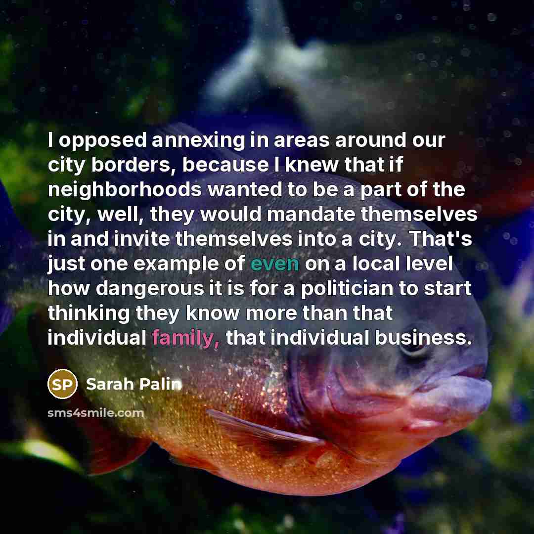 “I opposed annexing in areas around our city borders, because…” quote by Sarah Palin
