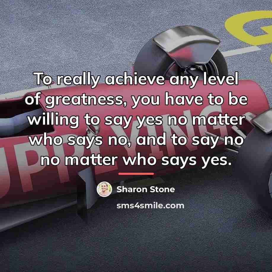 “To really achieve any level of greatness, you have to…” quote by Sharon Stone