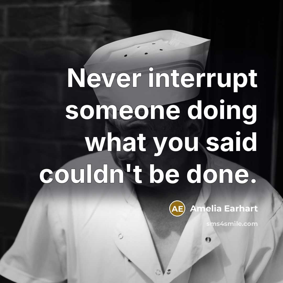 “Never interrupt someone doing what you said couldn't be done.” quote by Amelia Earhart