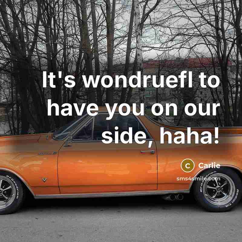 “It's wondruefl to have you on our side, haha!…” quote by Carlie