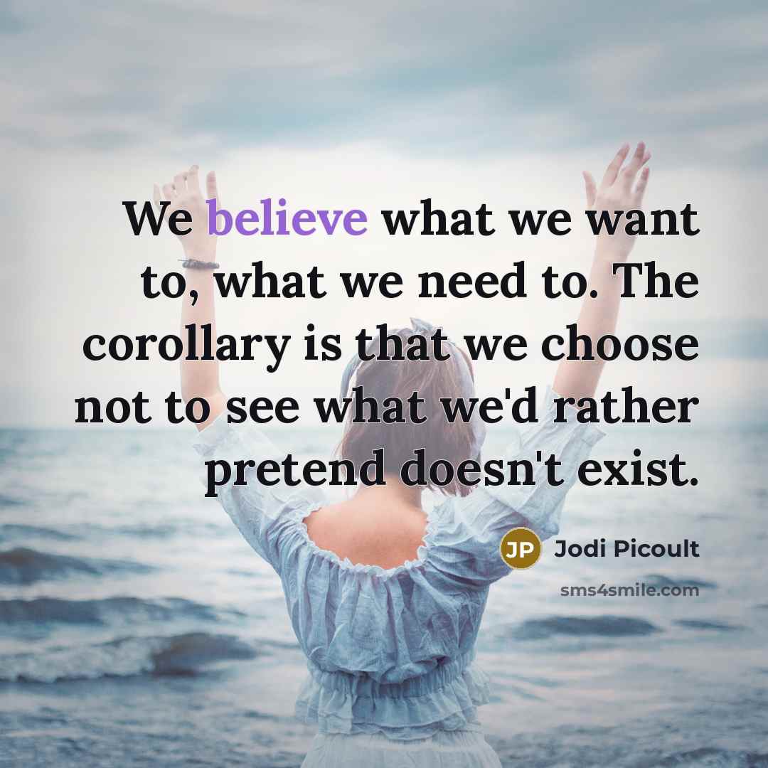“We believe what we want to, what we need to.…” quote by Jodi Picoult