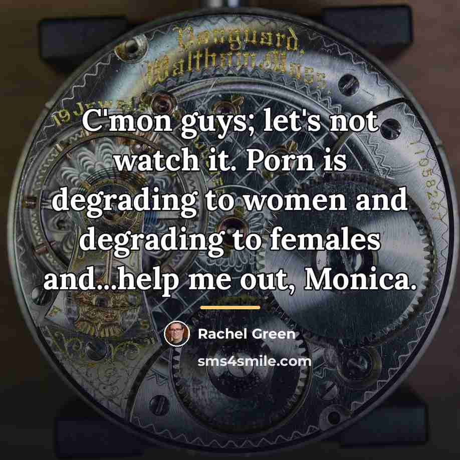 “C'mon guys; let's not watch it. Porn is degrading to…” quote by Rachel Green