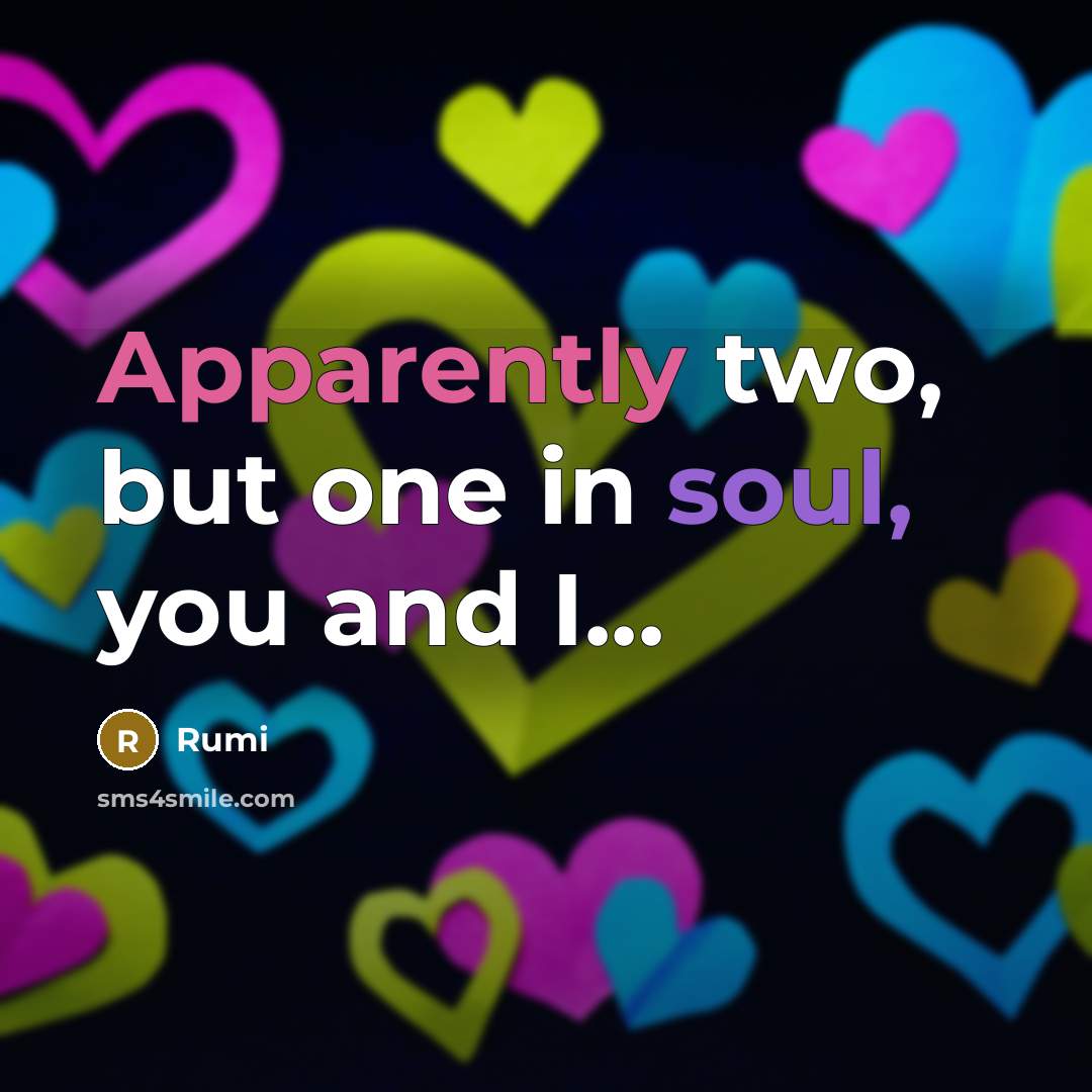 “Apparently two, but one in soul, you and I...” quote by Rumi