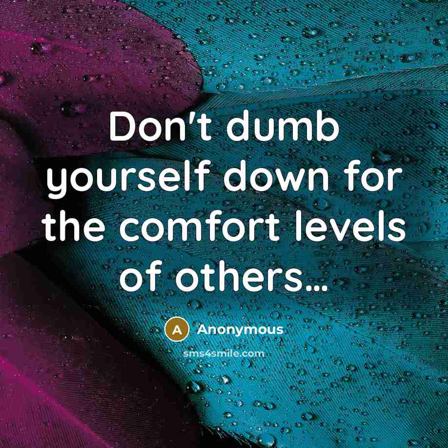 “Don't dumb yourself down for the comfort levels of others…” quote by Anonymous