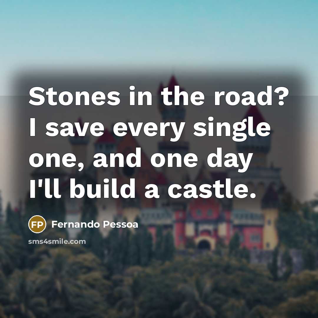 “Stones in the road? I save every single one, and one day I'll build a castle.” quote by Fernando Pessoa