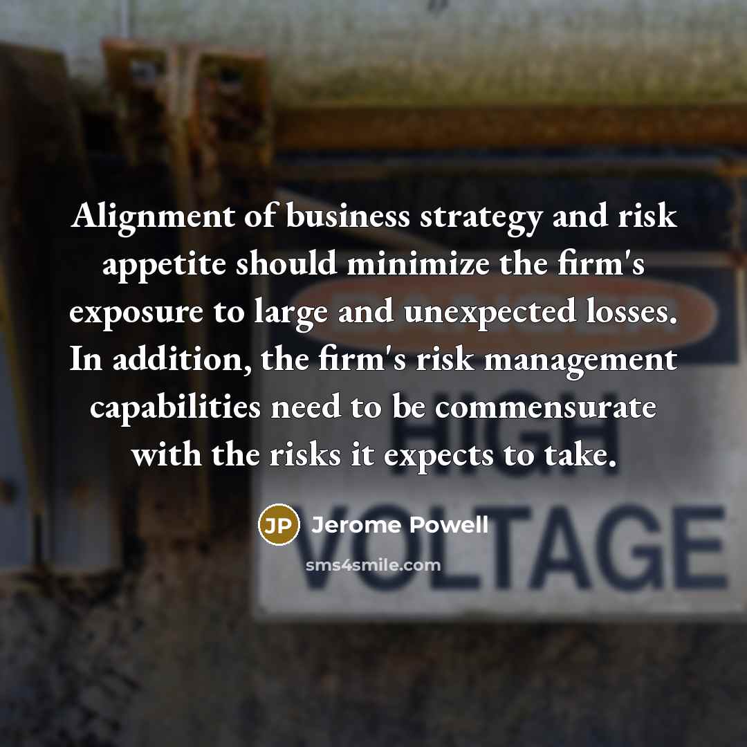 “Alignment of business strategy and risk appetite should minimize the…” quote by Jerome Powell