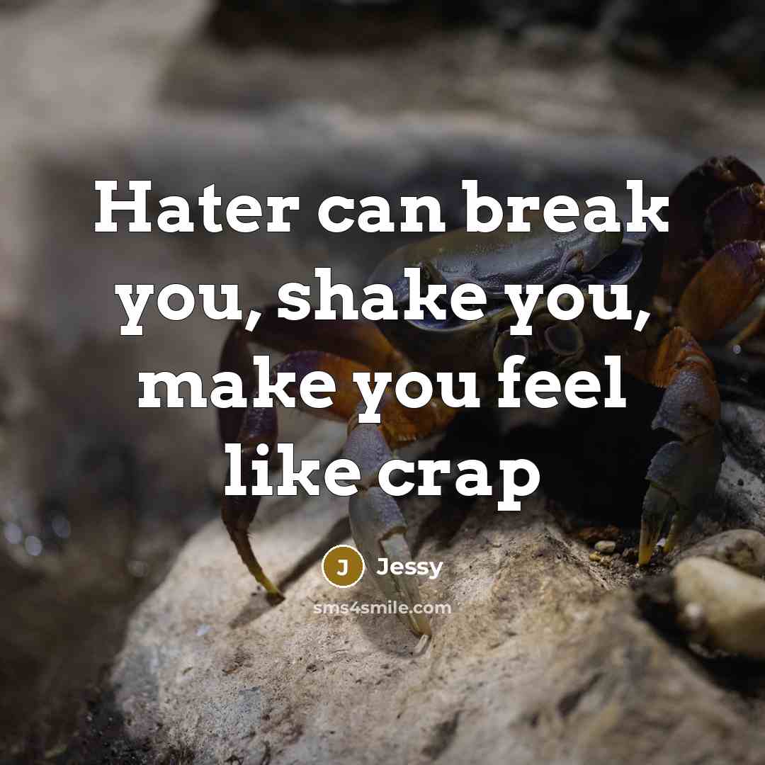 “Hater can break you, shake you, make you feel like crap” quote by Jessy