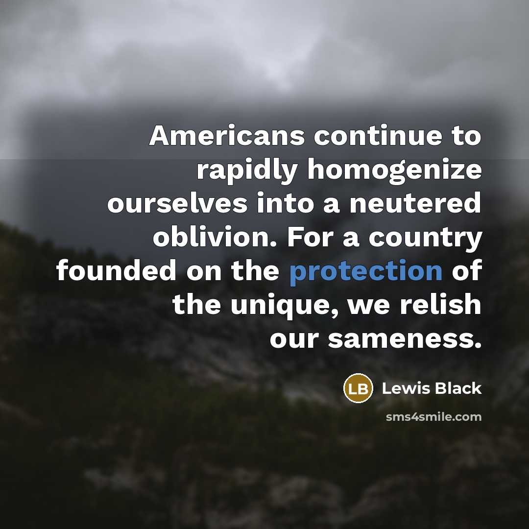 “Americans continue to rapidly homogenize ourselves into a neutered oblivion.…” quote by Lewis Black