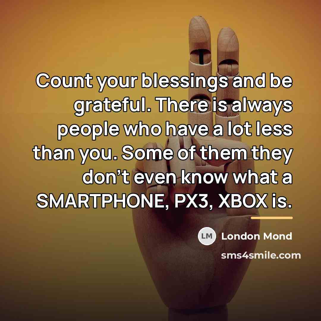 “Count your blessings and be grateful. There is always people…” quote by London Mond