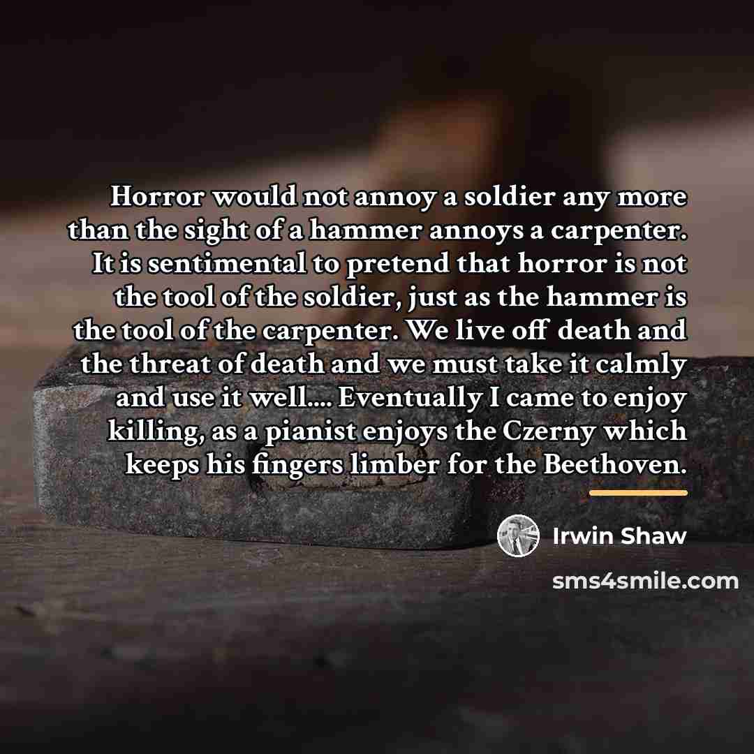 “Horror would not annoy a soldier any more than the…” quote by Irwin Shaw