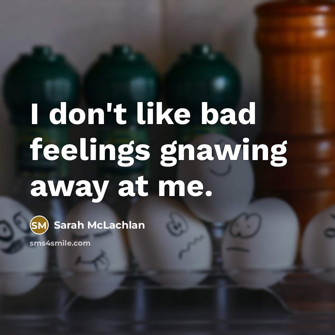 “I don't like bad feelings gnawing away at me.…” quote by Sarah McLachlan