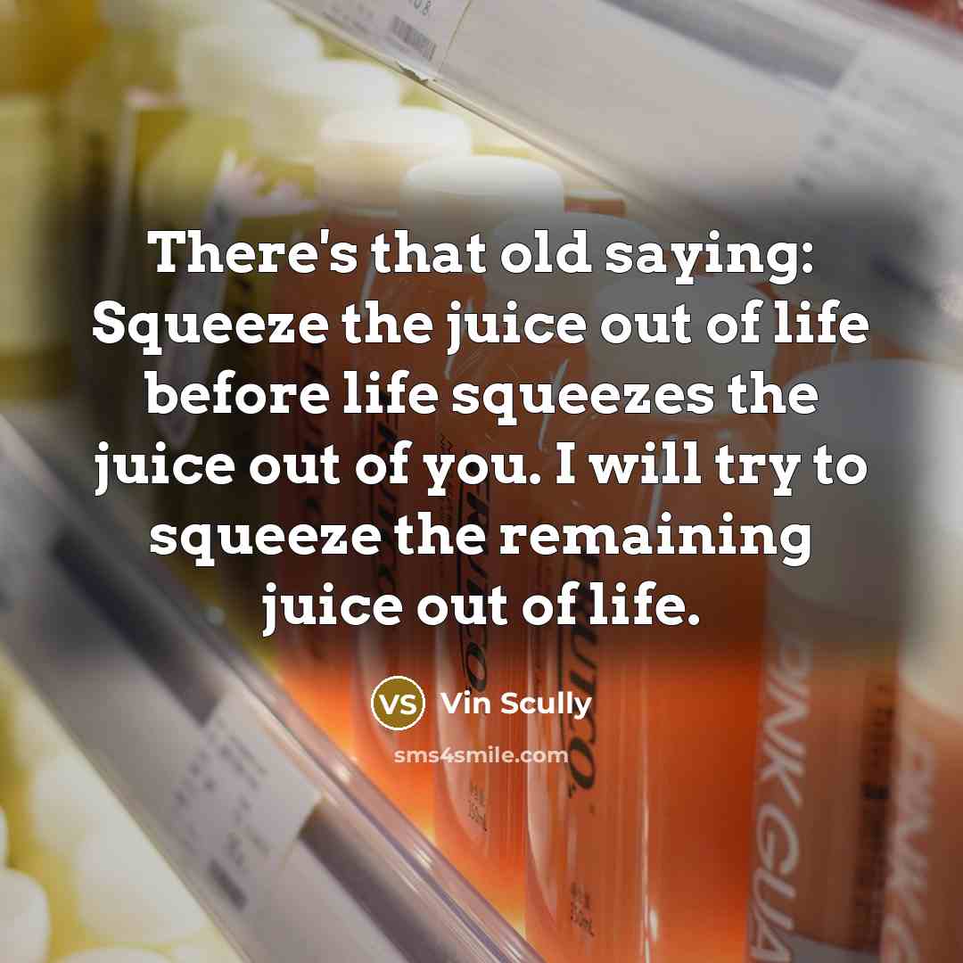 “There's that old saying: Squeeze the juice out of life…” quote by Vin Scully