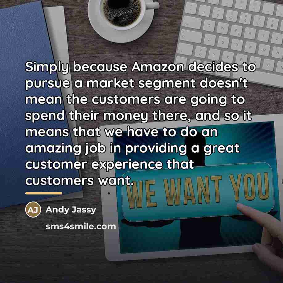 “Simply because Amazon decides to pursue a market segment doesn't…” quote by Andy Jassy