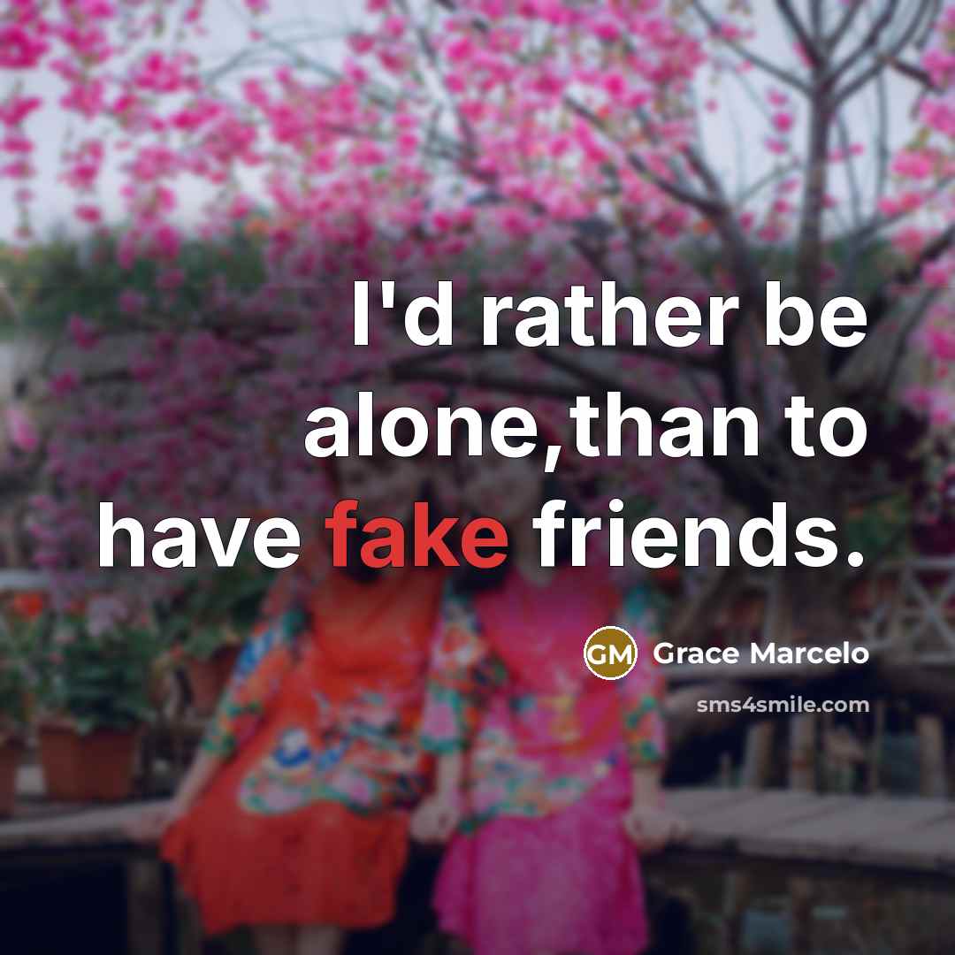 “I'd rather be alone,than to have fake friends.…” quote by Grace Marcelo