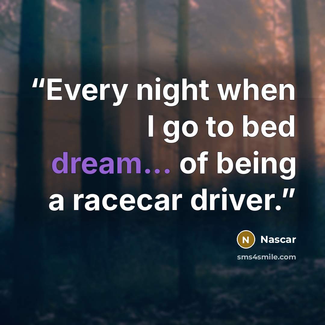 “Every night when I go to bed dream... of being a racecar driver.” quote by Nascar