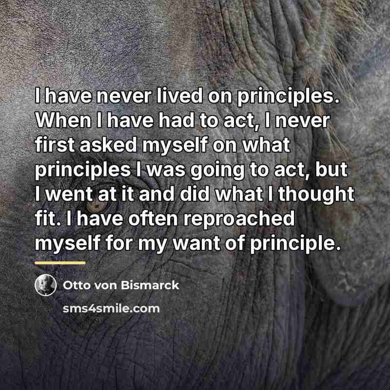 “I have never lived on principles. When I have had…” quote by Otto von Bismarck