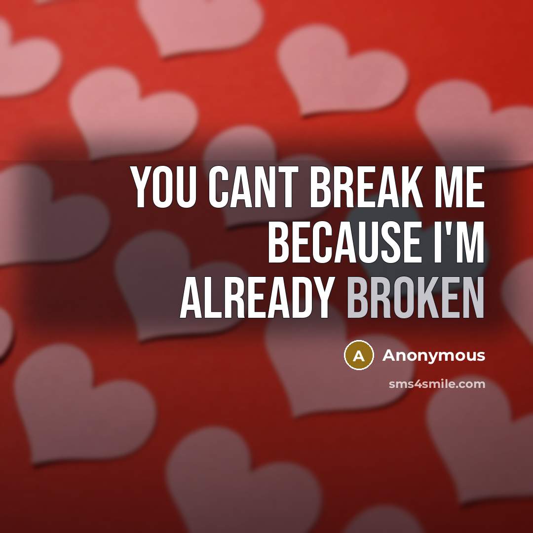 “You cant break me because I'm already broken” quote by Anonymous