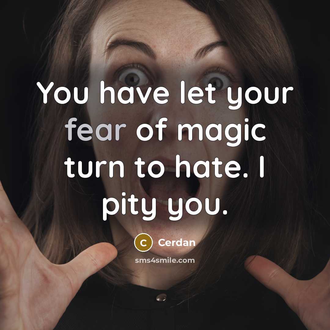“You have let your fear of magic turn to hate. I pity you.” quote by Cerdan