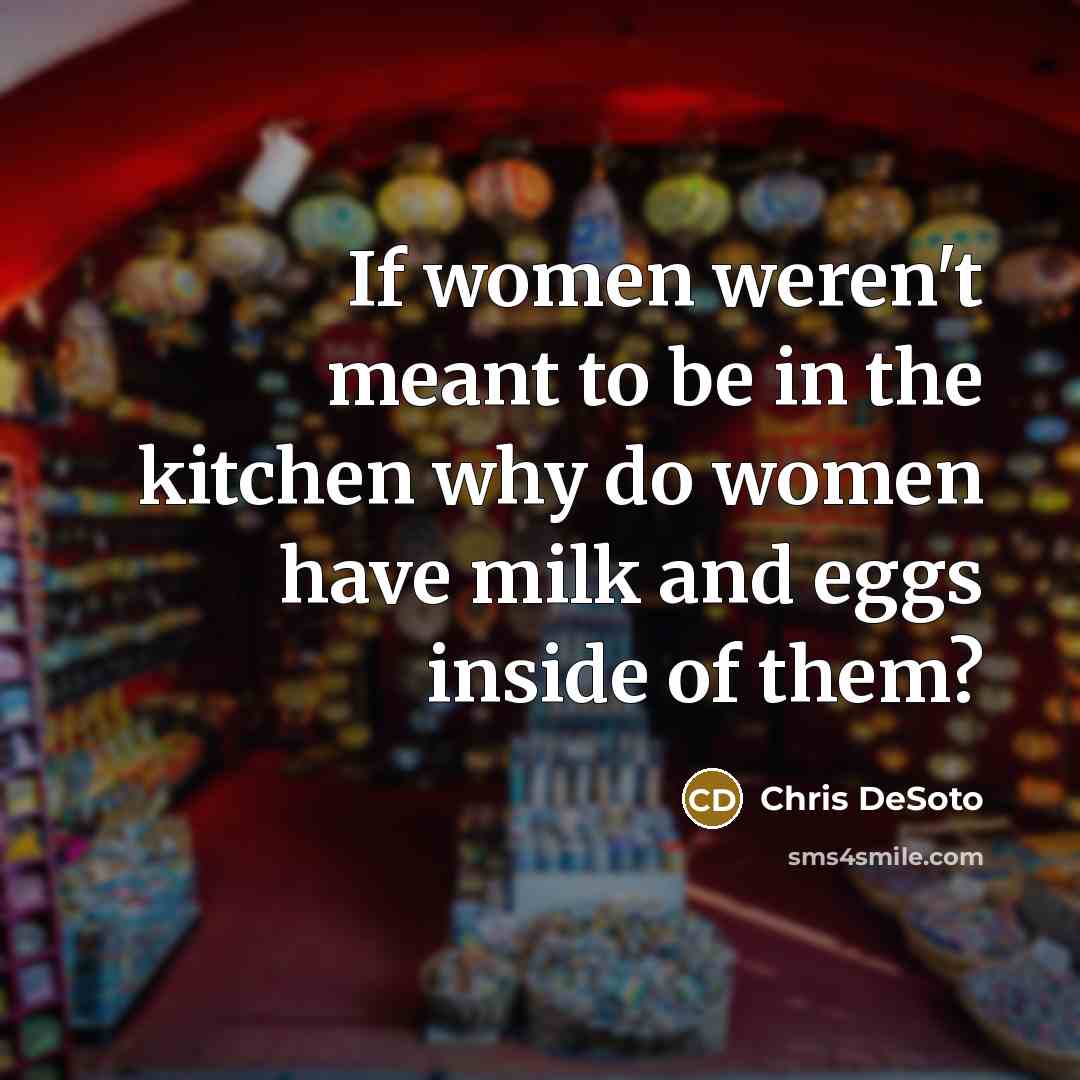 “If women weren't meant to be in the kitchen why do women have milk and eggs inside of them?” quote by Chris DeSoto