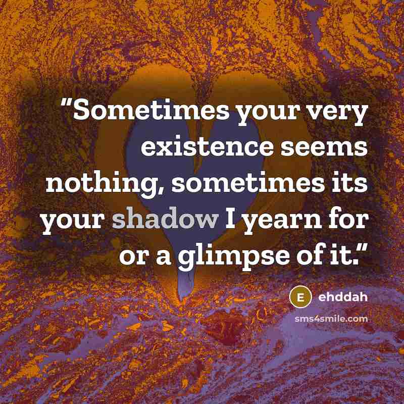 “Sometimes your very existence seems nothing, sometimes its your shadow I yearn for or a glimpse of it.” quote by ehddah