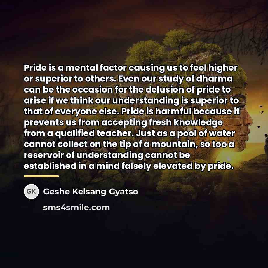 “Pride is a mental factor causing us to feel higher…” quote by Geshe Kelsang Gyatso