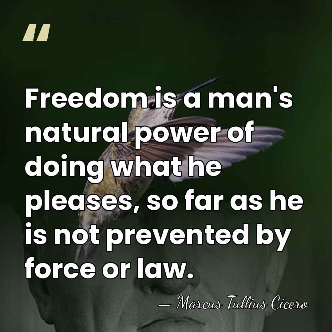 Freedom is a man's natural power of doing what he pleases, so&hellip; - Marcus Tullius Cicero