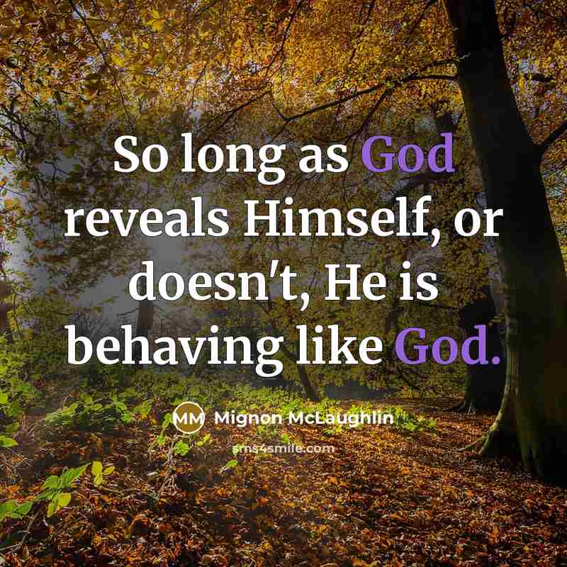 “So long as God reveals Himself, or doesn't, He is behaving like God.” quote by Mignon McLaughlin
