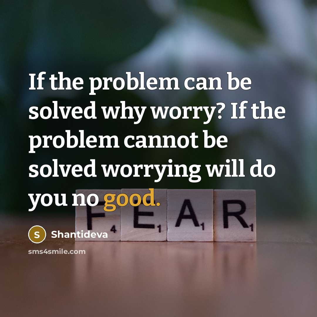 “If the problem can be solved why worry? If the problem cannot be solved worrying will do you no good.” quote by Shantideva