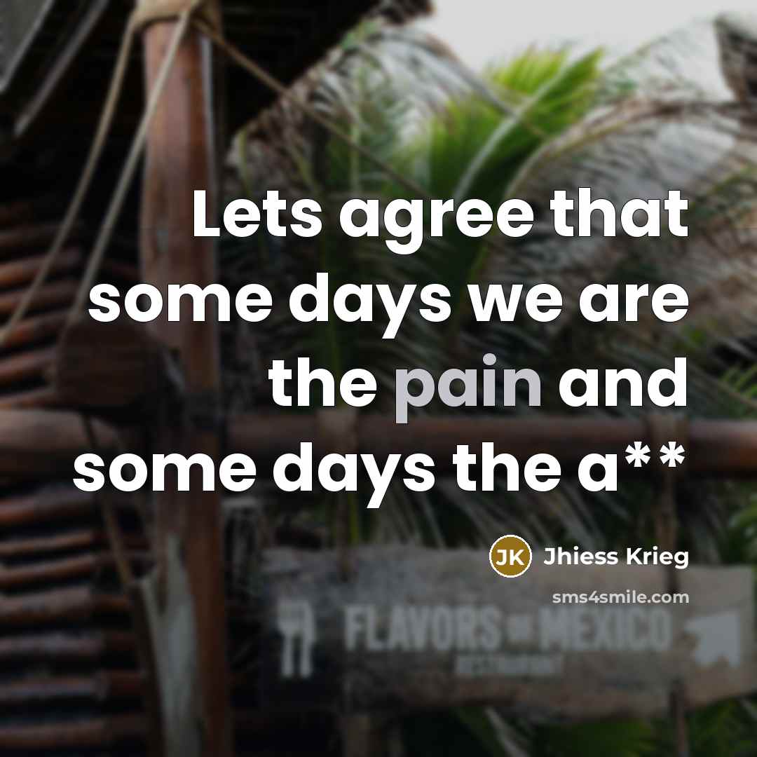“Lets agree that some days we are the pain and…” quote by Jhiess Krieg