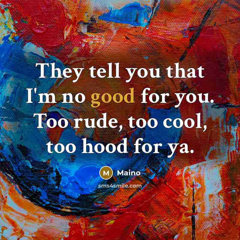 “They tell you that I'm no good for you. Too rude, too cool, too hood for ya.” quote by Maino