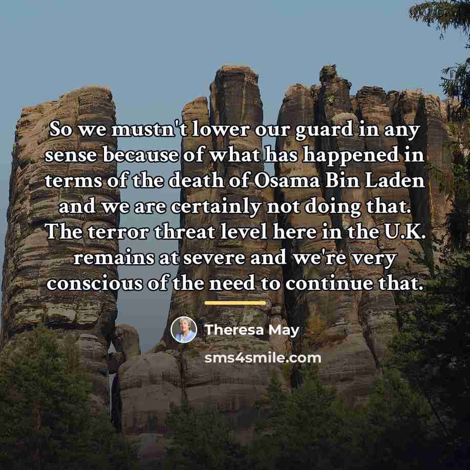 “So we mustn't lower our guard in any sense because…” quote by Theresa May