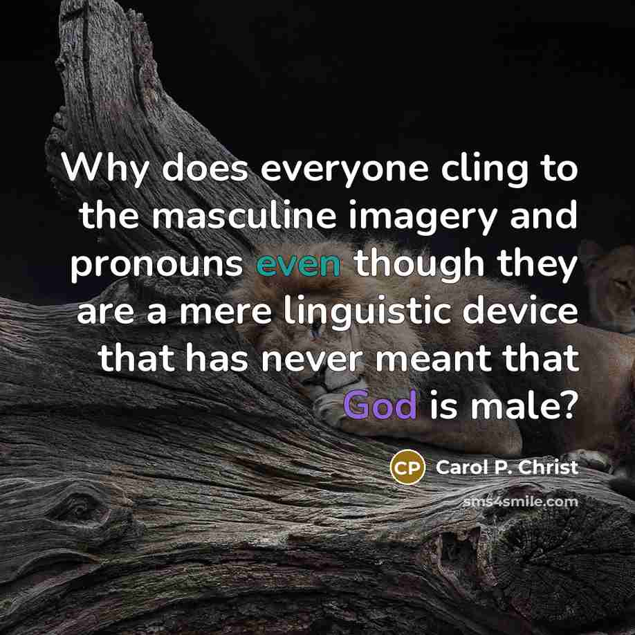 “Why does everyone cling to the masculine imagery and pronouns…” quote by Carol P. Christ