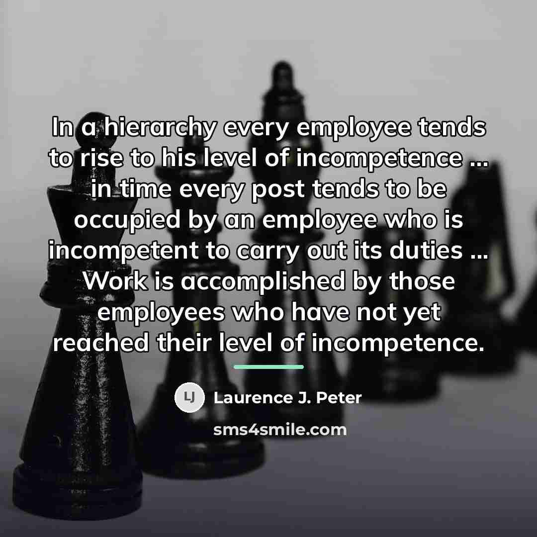 “In a hierarchy every employee tends to rise to his…” quote by Laurence J. Peter