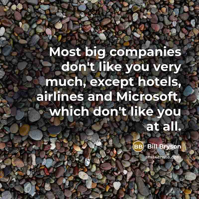 “Most big companies don't like you very much, except hotels,…” quote by Bill Bryson