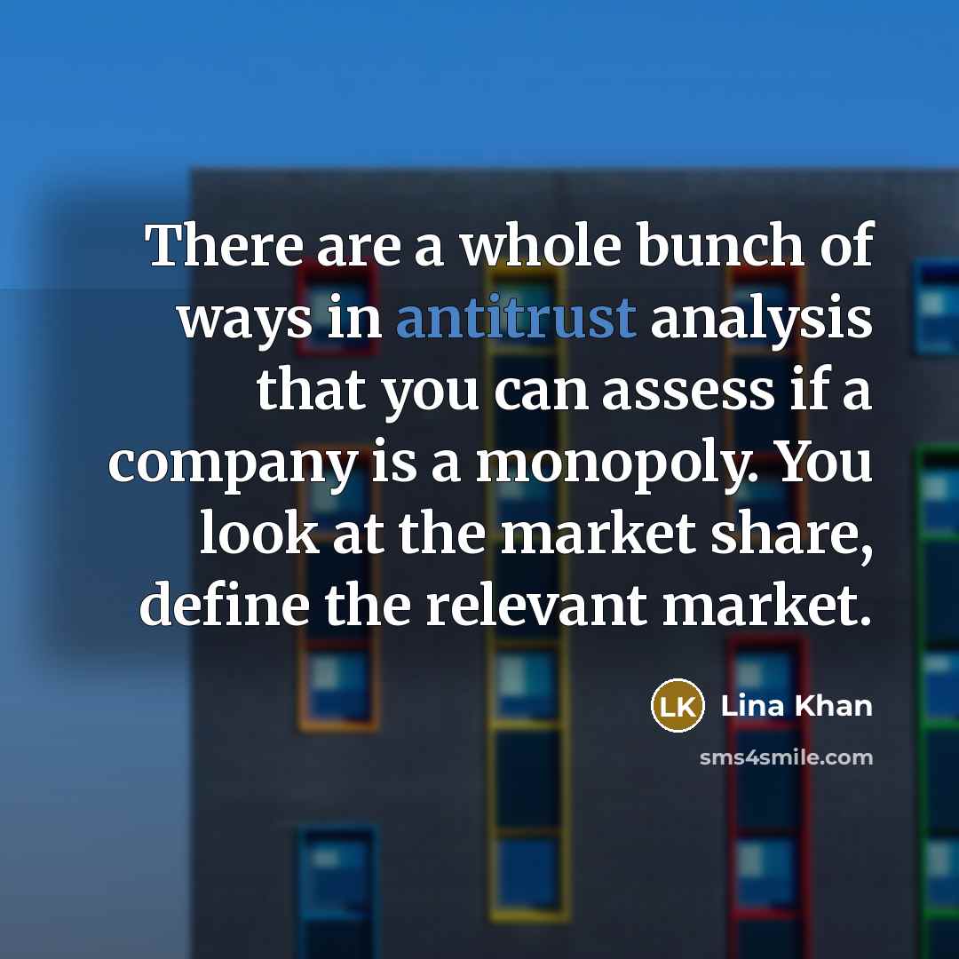 “There are a whole bunch of ways in antitrust analysis that you can assess if a company is a monopoly. You look at the market share, define the relevant market.” quote by Lina Khan