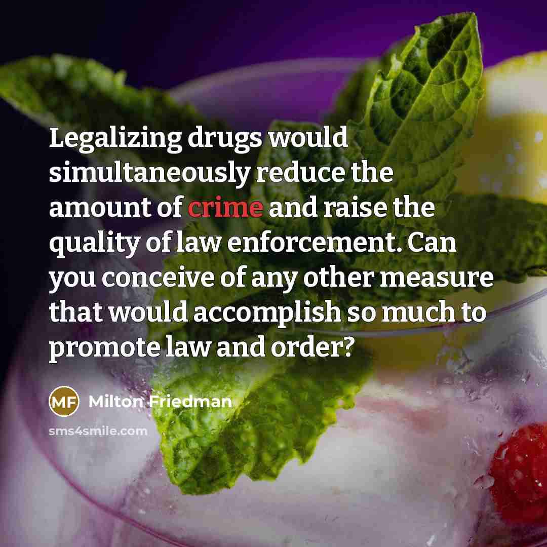 “Legalizing drugs would simultaneously reduce the amount of crime and…” quote by Milton Friedman