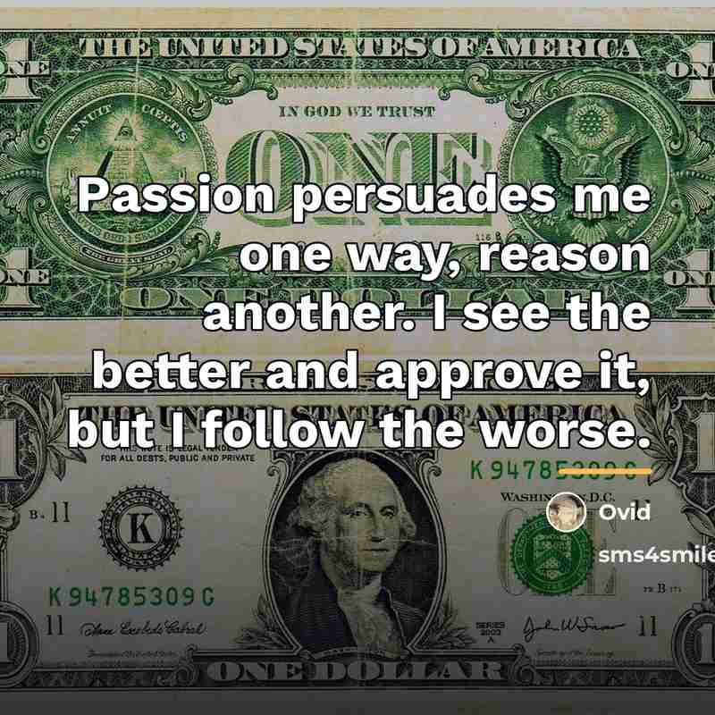 “Passion persuades me one way, reason another. I see the…” quote by Ovid