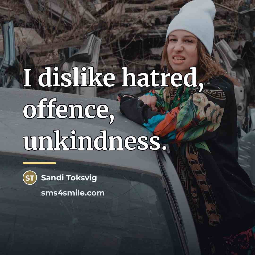 “I dislike hatred, offence, unkindness.…” quote by Sandi Toksvig