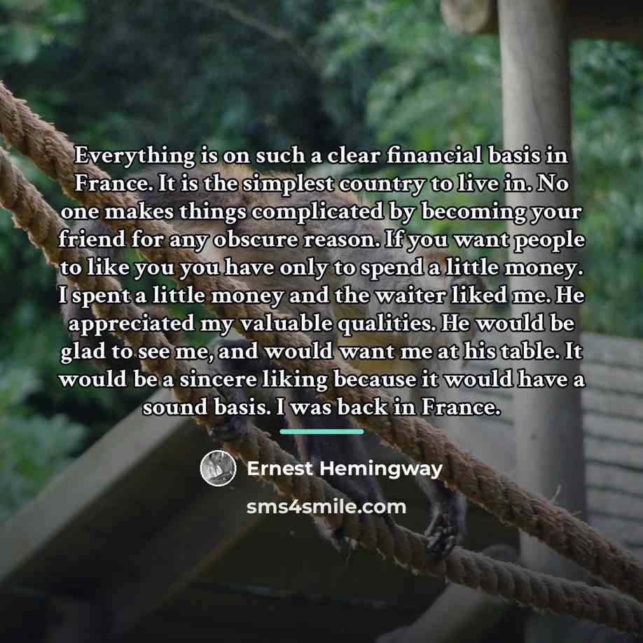 “Everything is on such a clear financial basis in France.…” quote by Ernest Hemingway