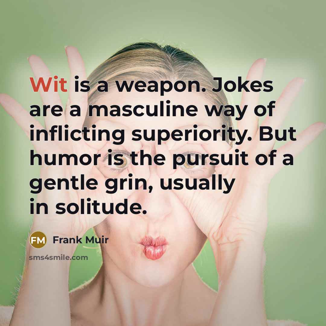 “Wit is a weapon. Jokes are a masculine way of…” quote by Frank Muir