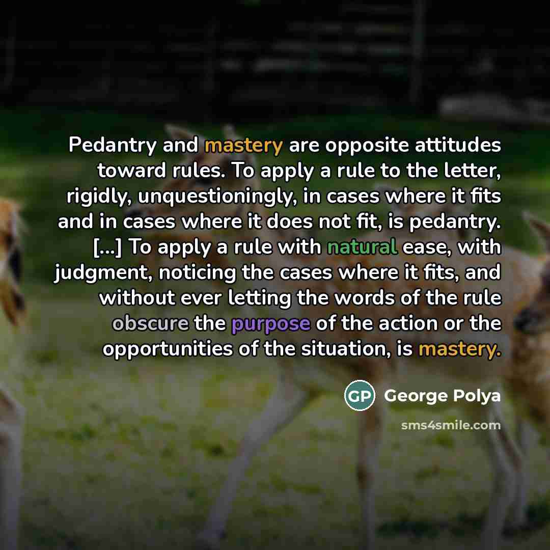 “Pedantry and mastery are opposite attitudes toward rules. To apply…” quote by George Polya