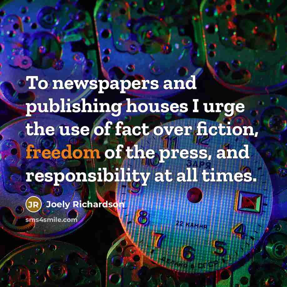 “To newspapers and publishing houses I urge the use of…” quote by Joely Richardson