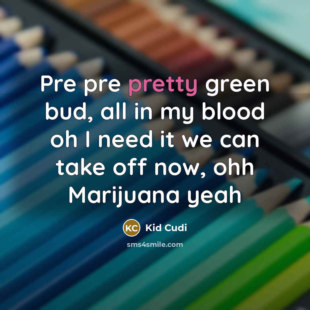 “Pre pre pretty green bud, all in my blood oh I need it we can take off now, ohh Marijuana yeah” quote by Kid Cudi