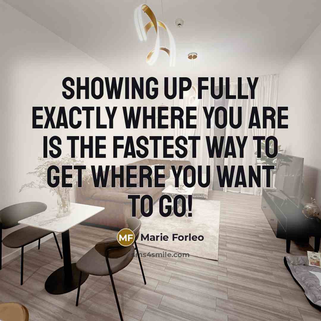 “Showing up fully exactly where you are is the fastest…” quote by Marie Forleo